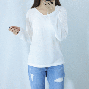 [4컬러]검정-차콜-브라운-아이  솔리드 기모 v 티셔츠